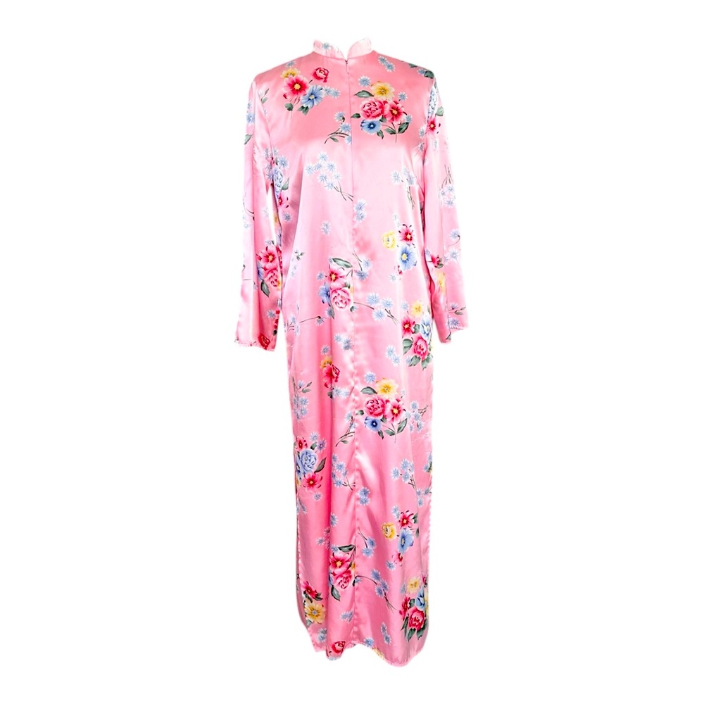 Vintage Lord & Taylor Floral Satin Maxi Dress Nightgown Pink Small